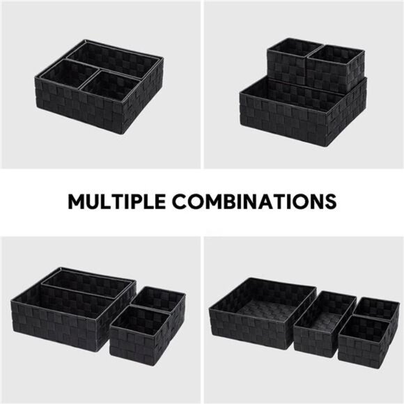 Woven Storage Baskets Set of 4 Black Organizer Bins for Drawer Closet Shelf - Picture 4 of 7